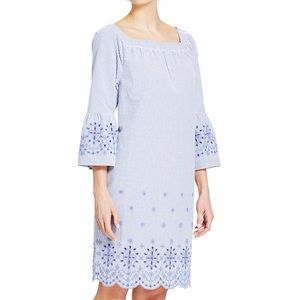 IZOD Embroidered Seersucker Shift Dress Blue Size Medium NWT